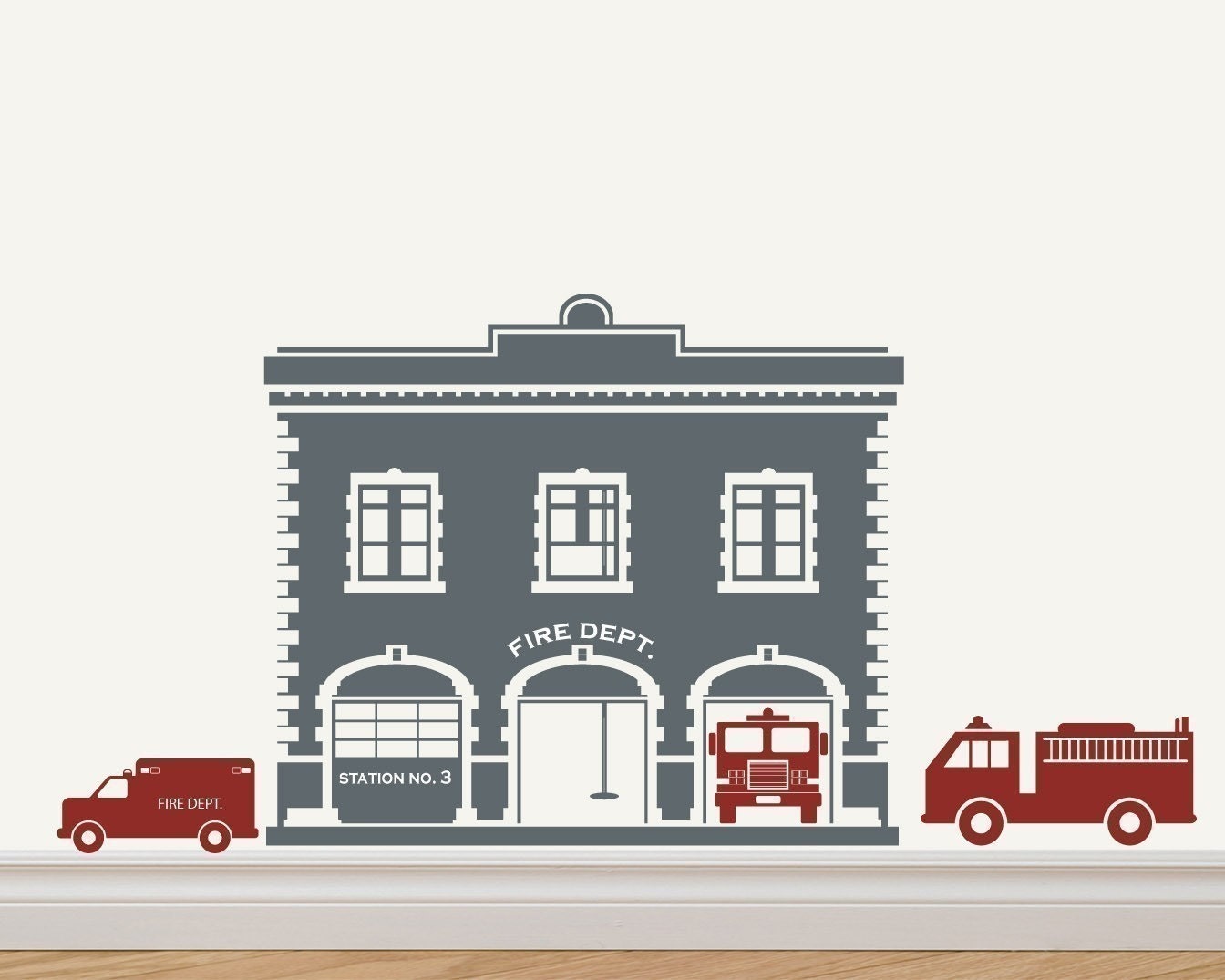 Fire Station / Fire House Fire Trucks Vinyl Sticker Decal Original Graphic by DECOmod Walls