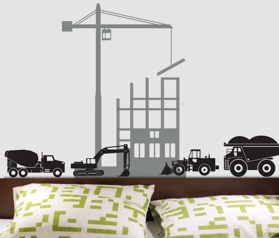CRANE and TRUCKS Vinyl Decal Sticker Original Graphics by DECOmod Walls  Construction Kit