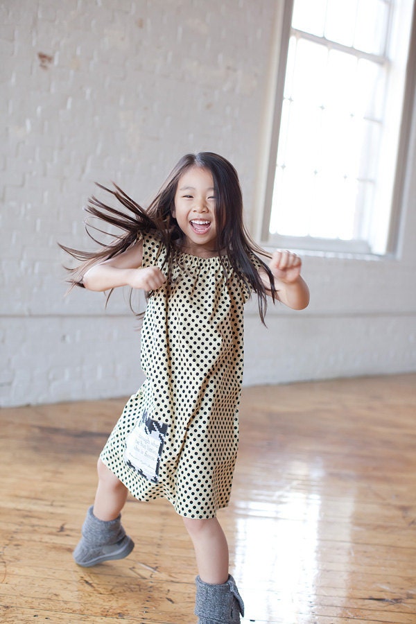 SALE 40% OFF - Fierce dress - Cream polka dot peasant dress with Shakespeare inspired applique - Fight like a girl