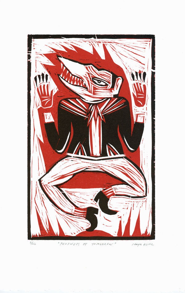 DANCING MONSTER Woodblock Print, Limited Ed, Handprinted