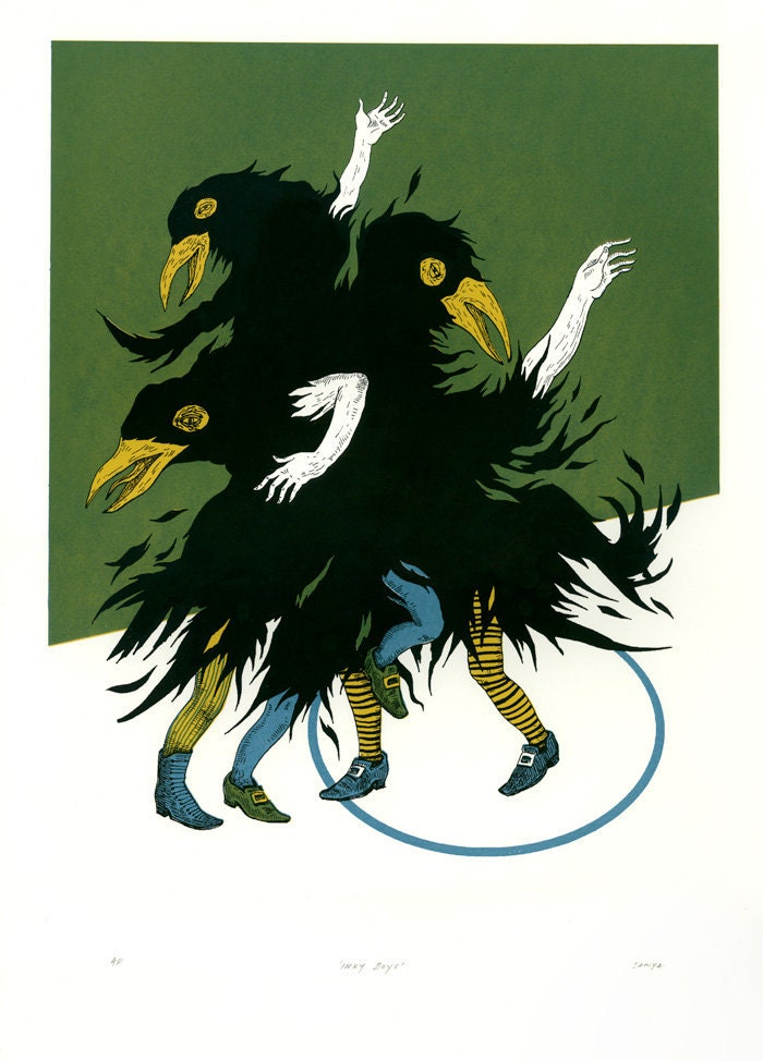 Tale of Inky Boys, Screenprint, Limited Ed, hand-printed
