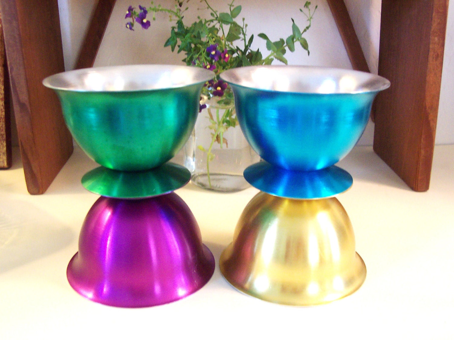 Vintage  Footed Aluminum Dessert Ice Cream Dishes