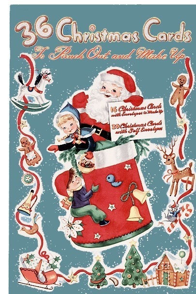 Vintage CHRISTMAS CARDS TO CUT AND ASSEMBLE 1950 on CD/3-D/SANTA/DOGS/CATS