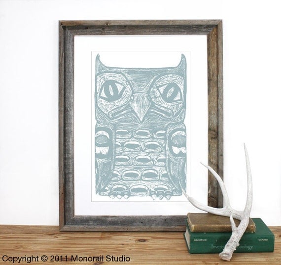 Native American Owl Totem Pole Print 12 x 19 in Pick your color