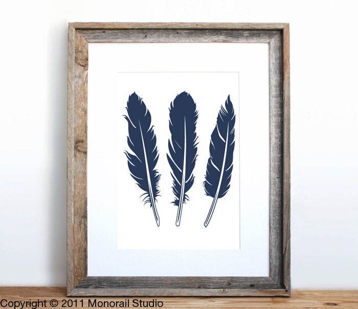 Three Feathers Poster Small Screenprint Choose your color