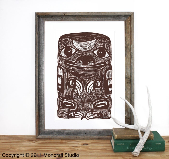 Native American Sloth Totem Pole Print 12 x 19 in Pick your color