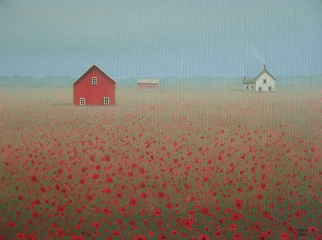 Farm PRINT Farm Art POPPY 8 x 10 Landscape from a Farm Painting Old red BARN Art Farmhouse Poppies print Art Gift
