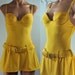 80s one piece swimsuit - acid yellow MOD pin up bathing suit w/ hip hugger skirt & pushup bra xs/s extra small / small