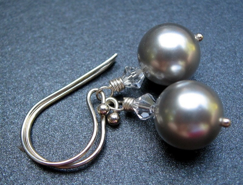Pearl Earrings, Swarovski Crystal Glass Pearls, June Birthstone, Sterling Silver Ear Wires, Bridesmaid Earrings - Pearl Drop