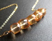 Orange Quartz Necklace, Apricot Quartz Cube Gemstones, 14K Gold Chain - Peachy Keen