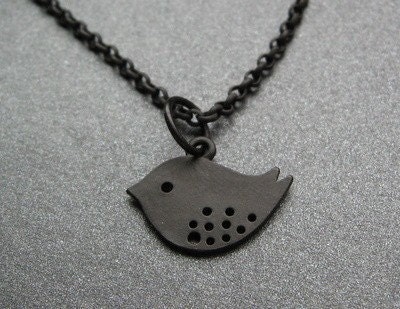 Black Bird Necklace, Sparrow Charm, Raven, Black Plated Chain - Little Sparrow