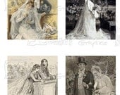 Vintage Wedding - 8.5 x 11 inch Printable Digital Collage Sheet - with 42 - 1 Inch Square Images