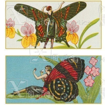 Vintage Butterfly Women - 8.5 x 11 inch Printable Digital Collage Sheet - with 24 - 1 x 2 inch Domino size images