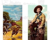 Vintage Wild West Cowboy - 8.5 x 11 inch Printable Digital Collage Sheet - with 20 - 1 x 2 inch domino size images