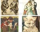 Vintage Cats - 8.5 x 11 inch Printable Digital Collage Sheet - with 60 - 1 Inch Square Images