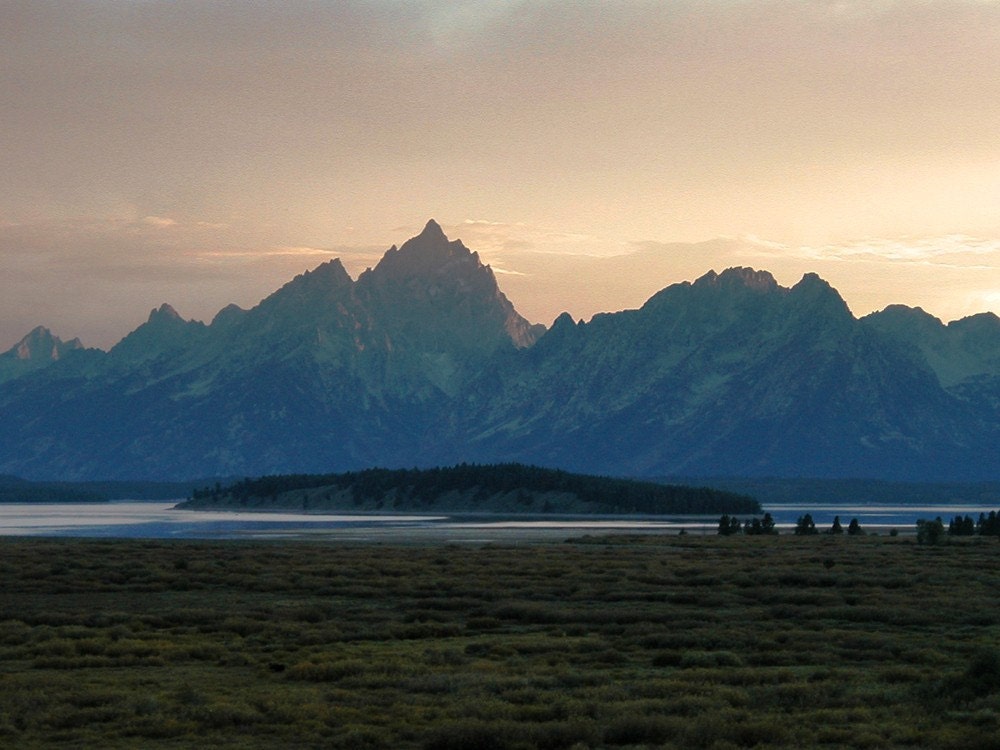 Sunset Grand Teton Mountains Meadow Twilight Dusk Wyoming Tetons Rustic Cabin Lodge Photograph