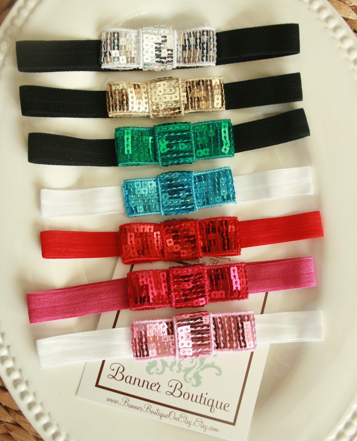 Sequin Tuxedo Bow Headband... Many Colors to Choose From