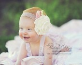 Fabric Flower Headband, Handmade Baby Headband, ALL Sizes Available, Cream Flower Headband, Pink and Green...Jersey Knit