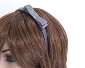 Gray Bow Headband - Skinny Headband Solid Gray  w/ Satin Bow