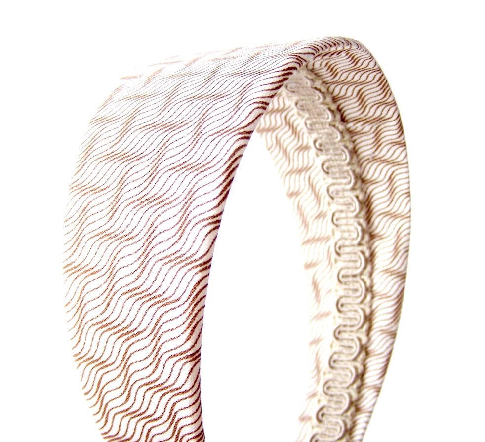 Wide Chevron Headband - Chevron Zig Zags in Brown & Beige
