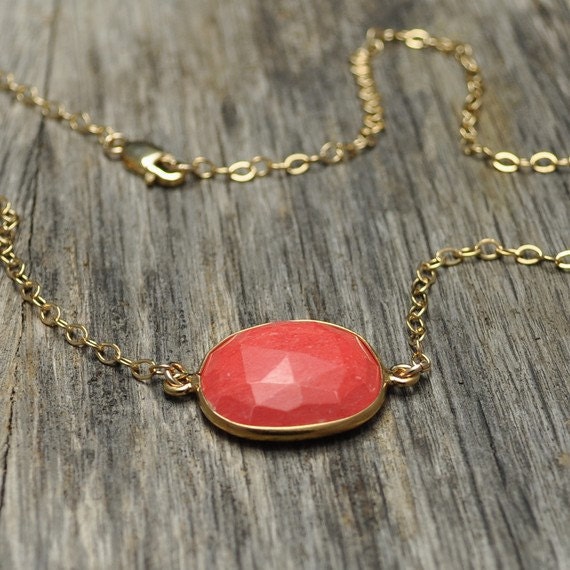 Memorial Sale 15% OFF - Coral Bezel Gold Necklace