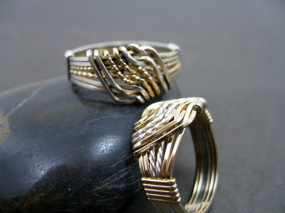 Harmony - Couple's Wire Wrapped Rings, Gold and Silver, Made to Measure, RiverGum Jewellery