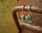 Donacarney Fern Green Tiny Czech Glass Lentil Earrings on Gold Wire - Available in Custom Colors for your Wedding