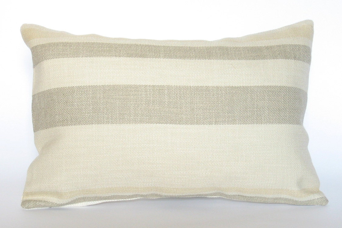 Decorative pillow - lumbar pillow - pillow cover - 12 x 18 - cream gray pale yellow stripes