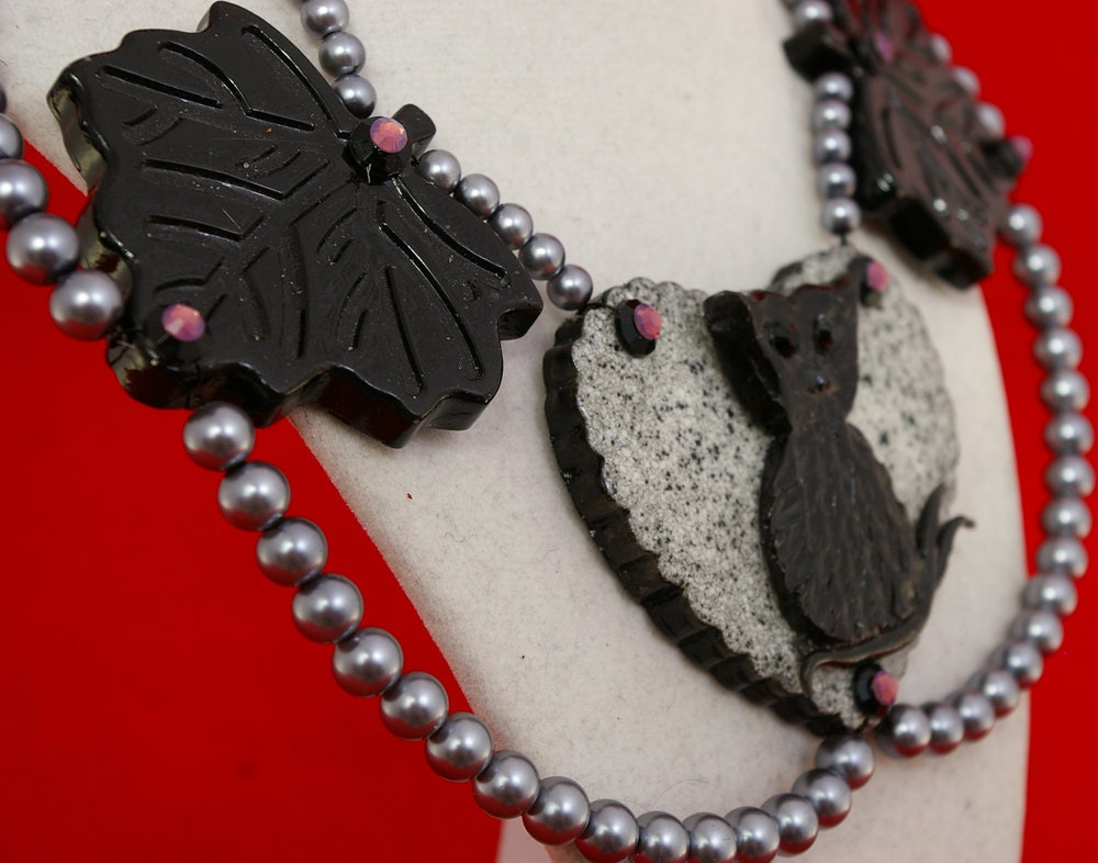 On Sale Today- Black Owl and leaves retro choker collar necklace resin Goth Victorian Rockabilly Steampunk Edwardian Whiskey Darling