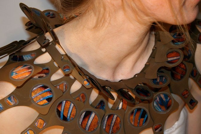 Golden Statement Necklace - yellow egyptian style collar necklace in titanium photograph resin inlay, silver leaf