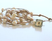 Leather and Pearl wrap bracelet