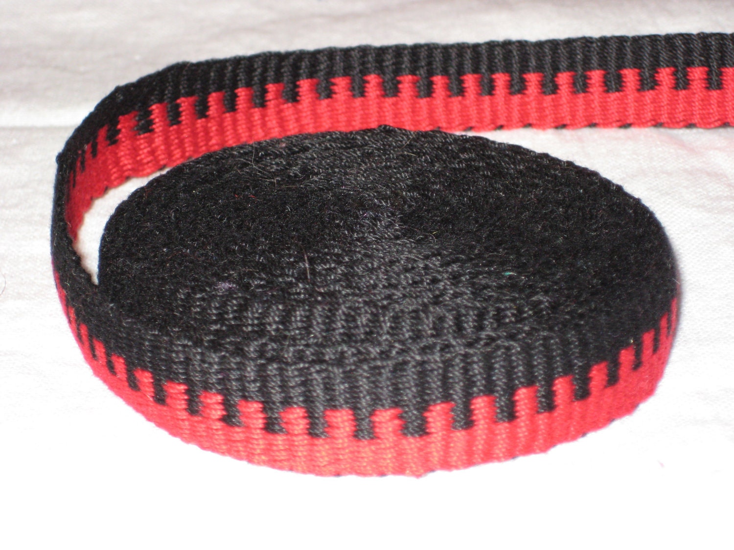 Red and black hand-woven inkle trim (over 14 feet)