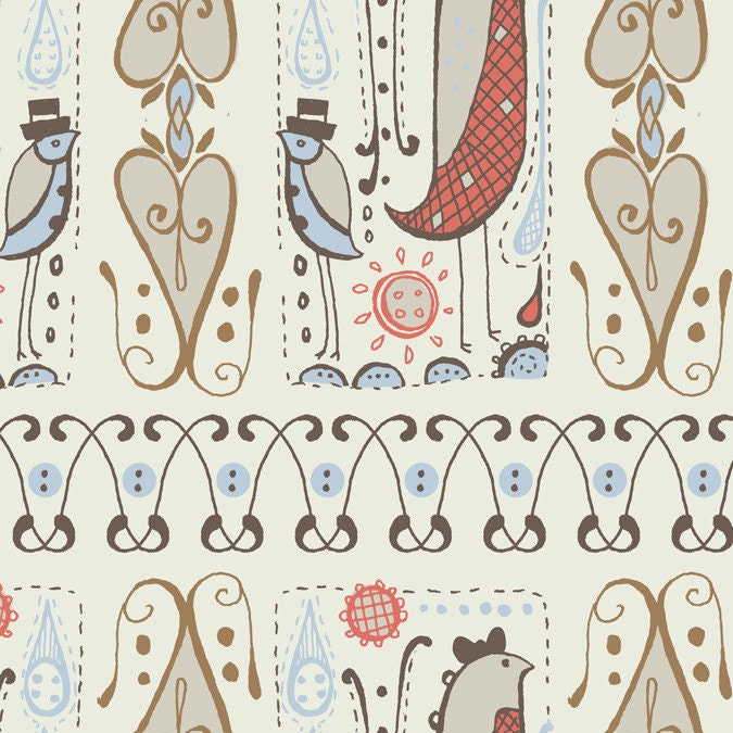Bird Duet in Light Blue from Feather N Stitch by Sarah Watts - Fat Quarter