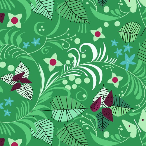 Leaves and Berries on Green from Hello Pilgrim by Lizzy House - Half Yard