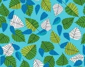 Leaf Scatter on Aqua from Hello Pilgrim by Lizzy House - Half Yard