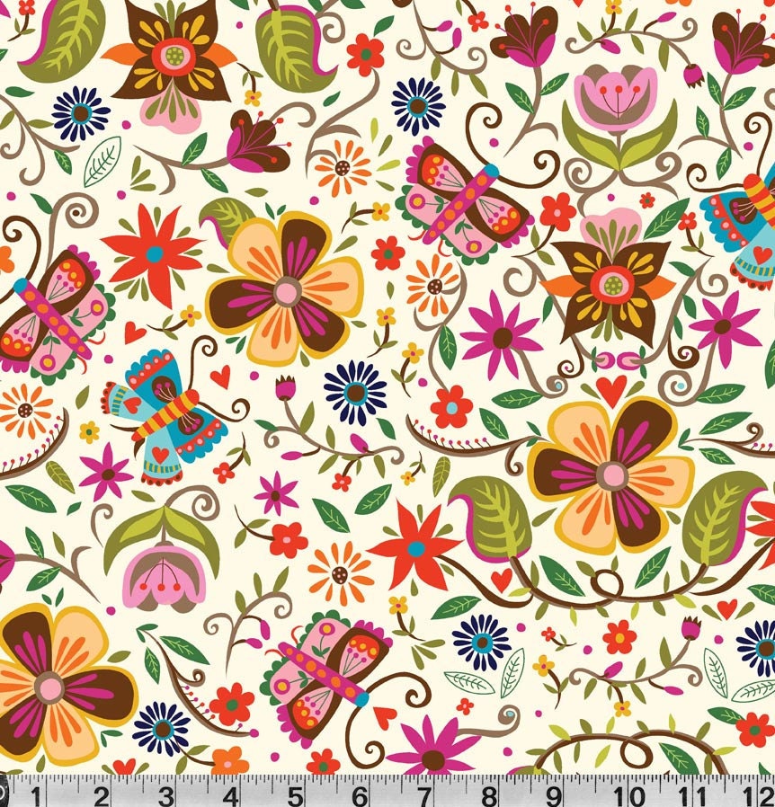 Main Floral Illustration on White from Soul Garden by Carolyn Gavin - Half Yard