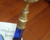 Vintage unique cobalt blue glass metal candle holder candle stick