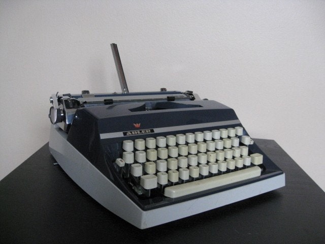 Navy Blue and Grey Adler J5 Typewriter.