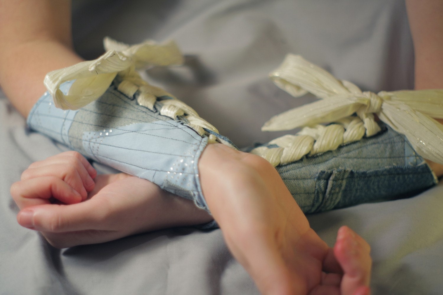 Baby and Denim Blues Patchwork Short Pointed Bracer (Pair)