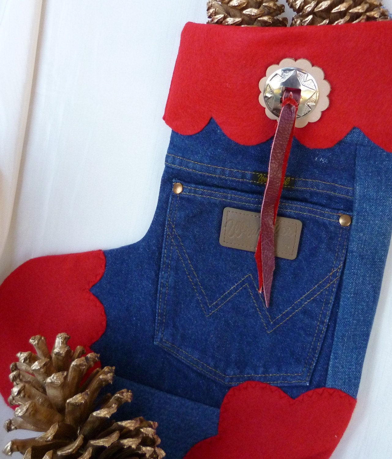 Cowboy or Cowgirl  Wrangler Stocking with Fabric Lining