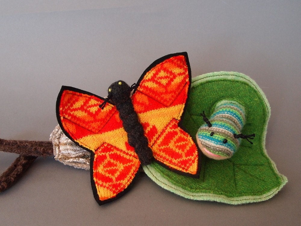 Monarch butterfly, Caterpillar, Cocoon and Leaf Play Set