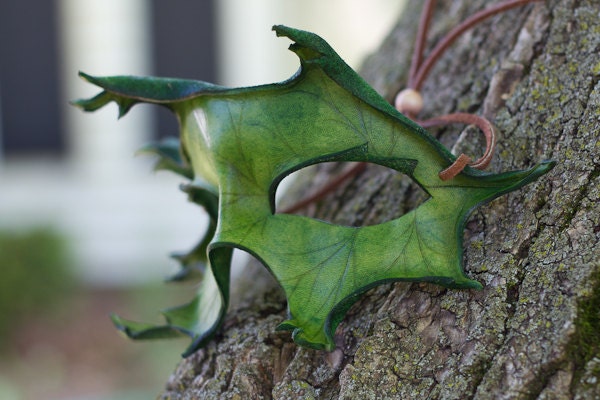 Green Oak Leaf Handmade Leaher mask