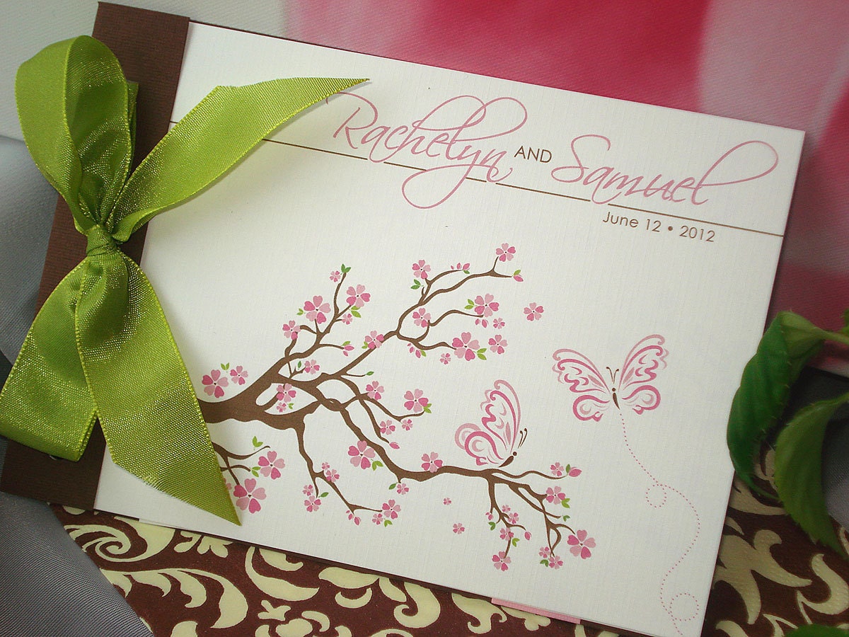 New Beginnings Cherry Blossom and Butterflies Booklet Wedding Invitation - Sample