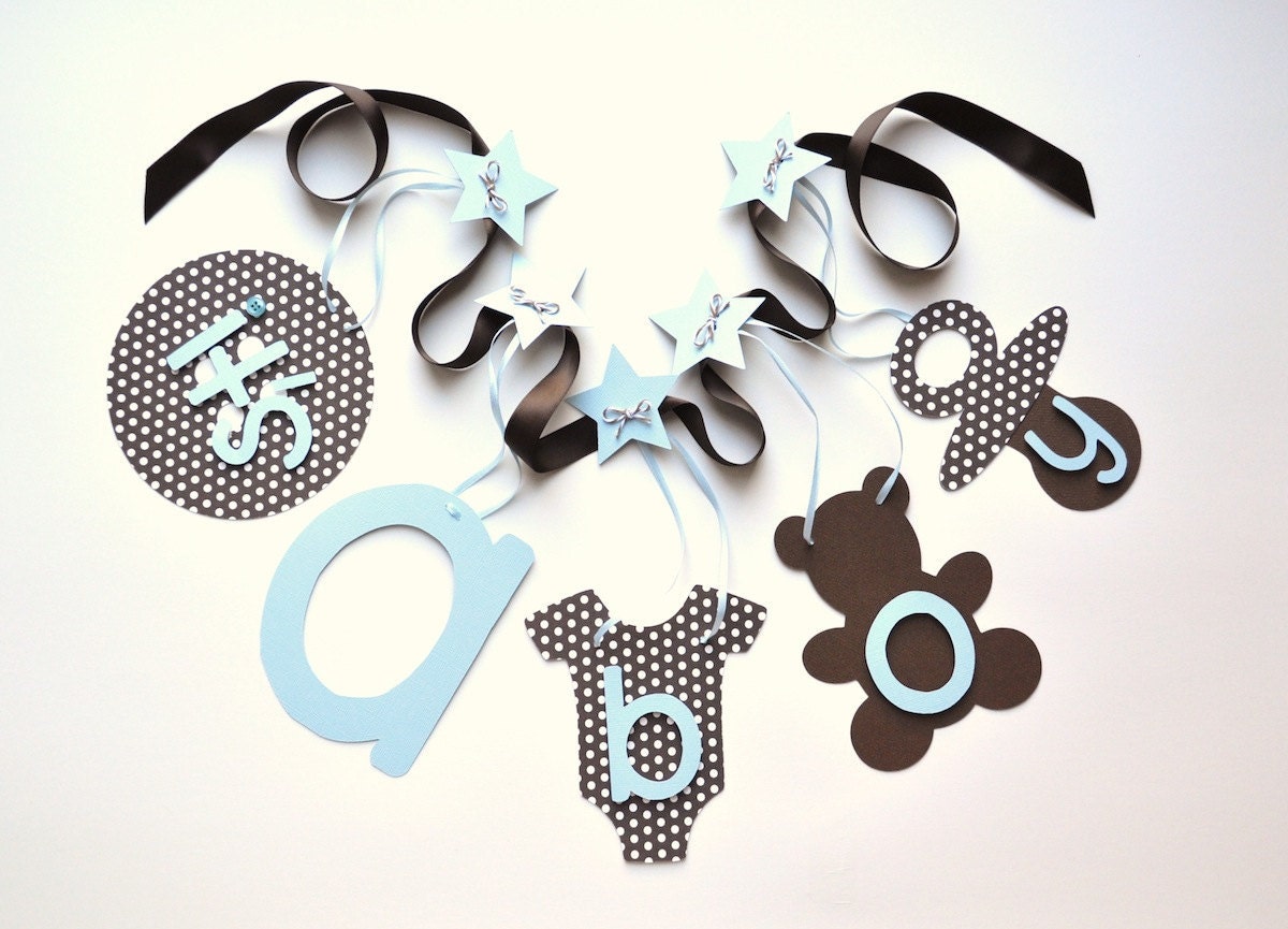 Blue and brown polka dot baby shower decorations it's a boy banner by ParkersPrints on Etsy Il_170x135