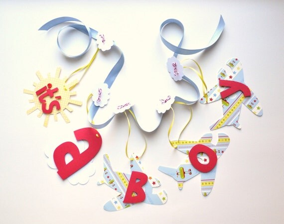 Airplane baby shower decorations colorful It's a boy banner ParkersPrints on Etsy Il_570xn