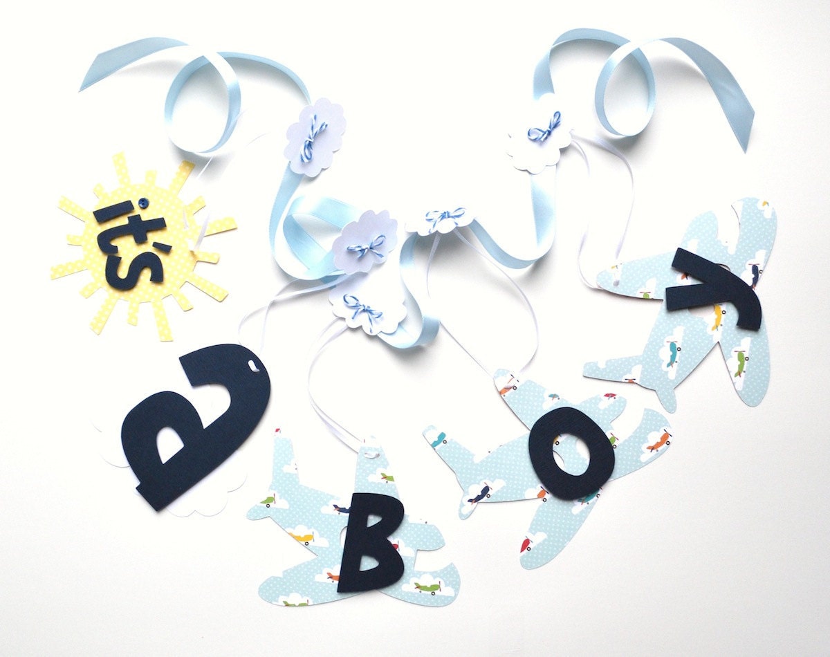Airplane baby shower decorations baby and navy blue It's a boy banner ParkersPrints on Etsy Il_570xn