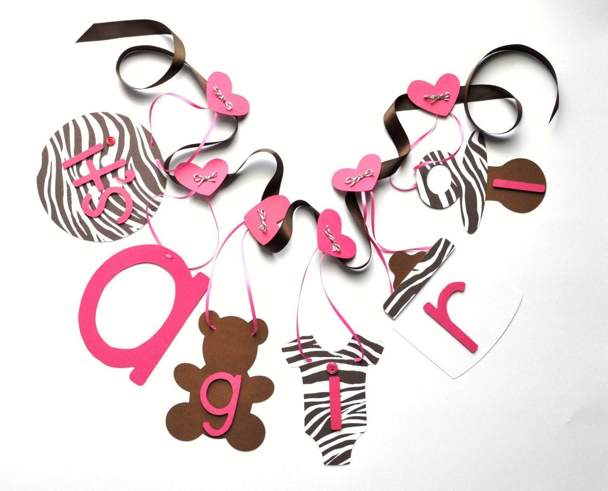 Pink and brown zebra baby shower decorations it's by ParkersPrints