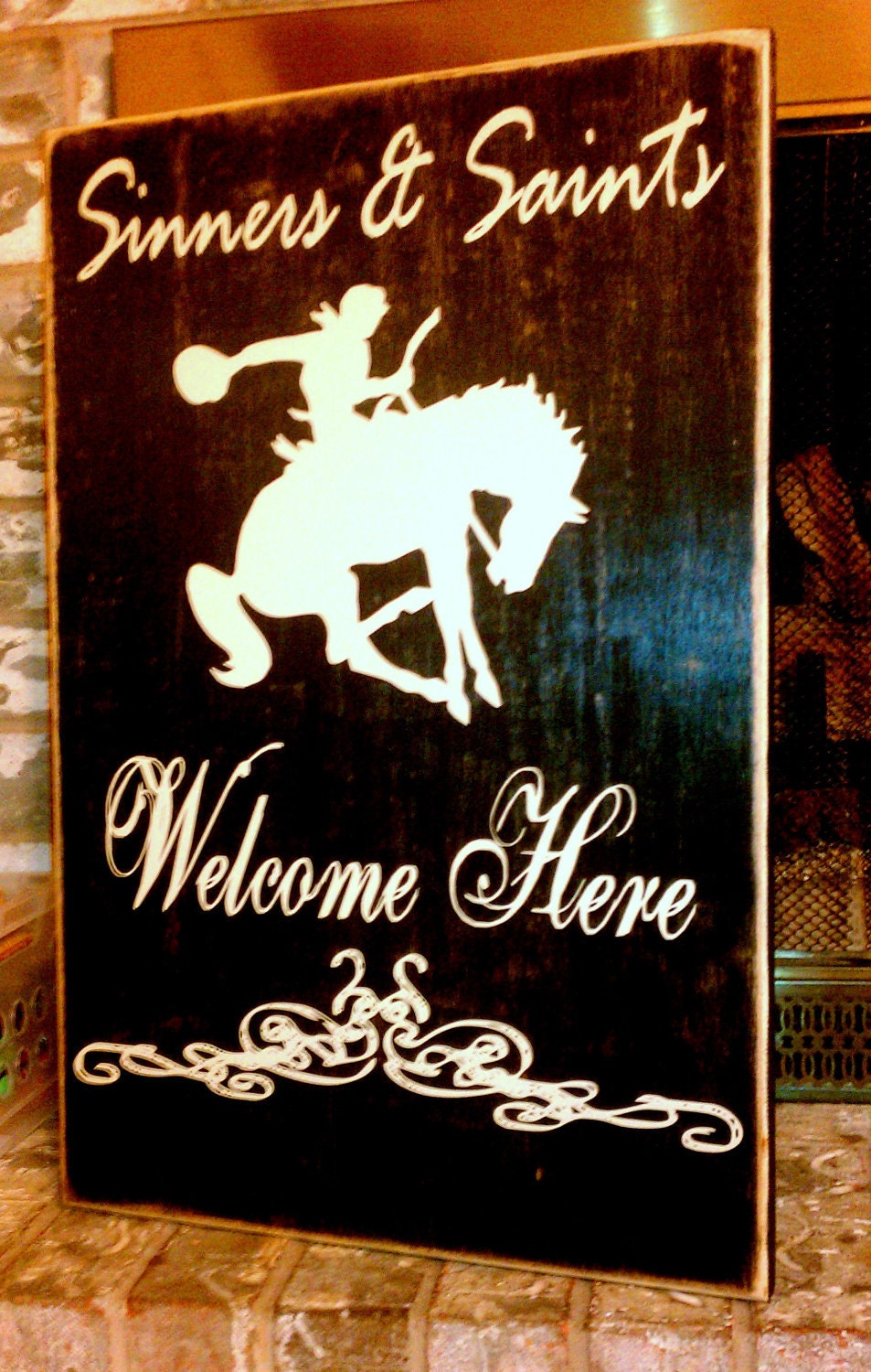 Rustic Welcome Sign, Sinners and Saints Welcome Here
