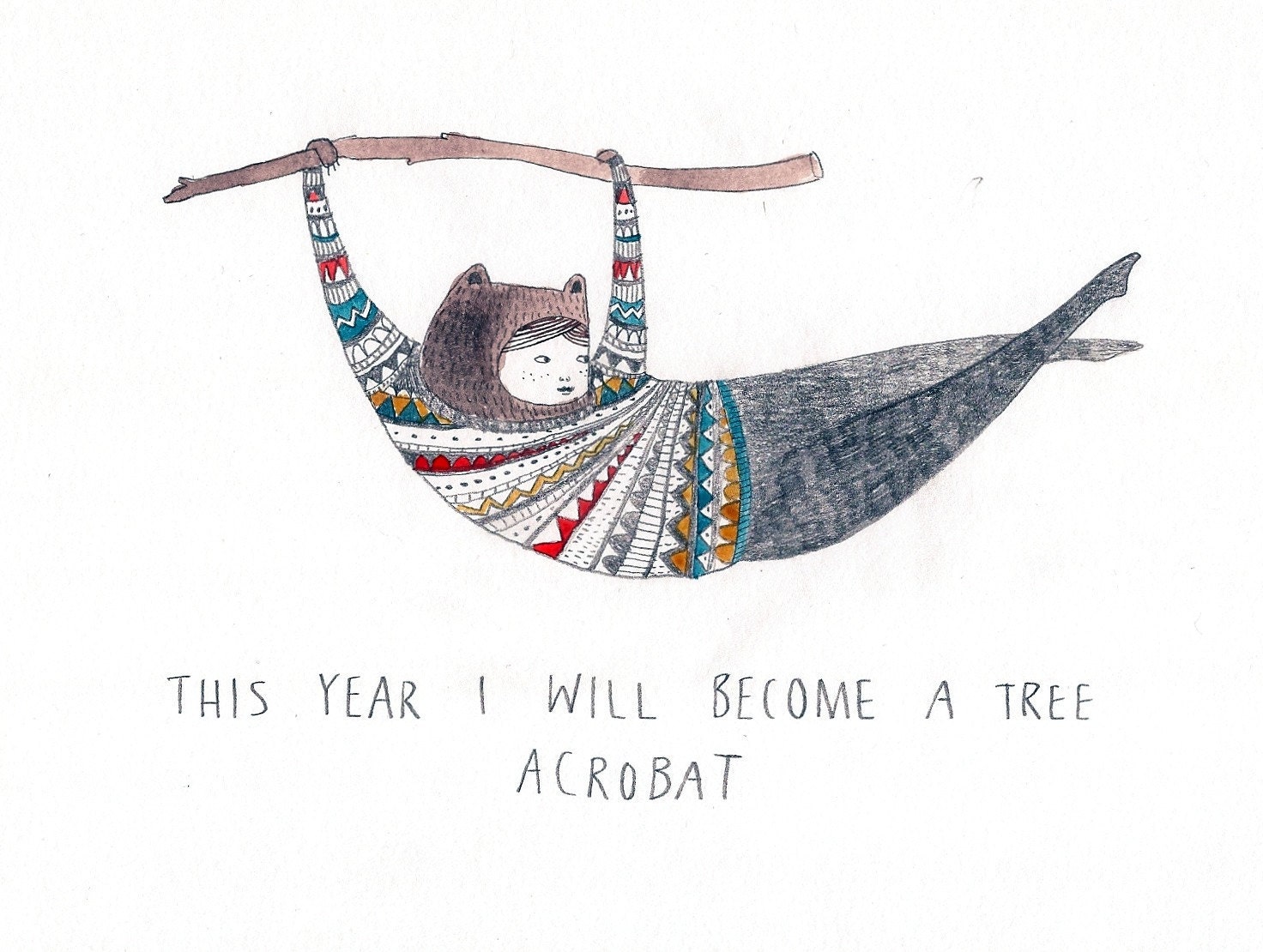 Art Print. 'Tree Acrobat' Illustration. - victoriawhincup