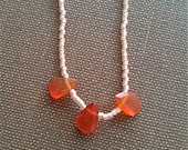 Lovely Carnelian 3 Teardrop & Seed Beads Necklace that is 16 inches in Length